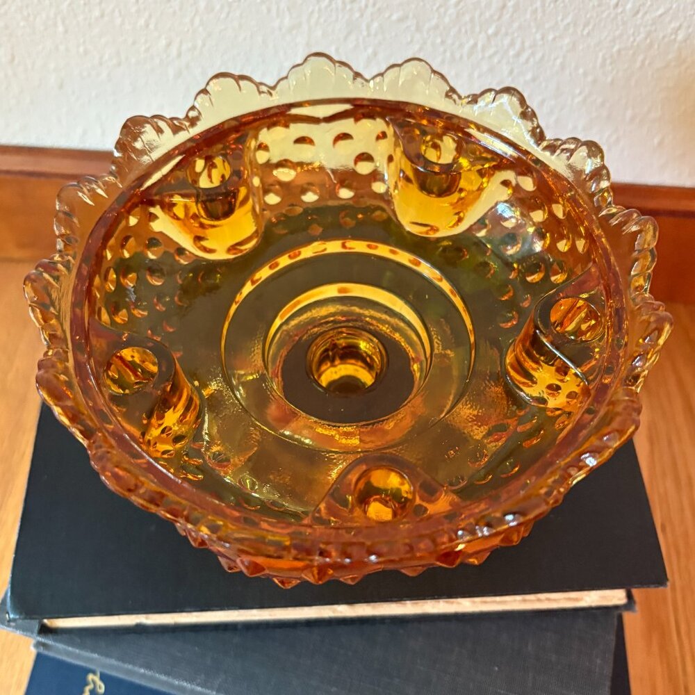 VTG Fenton Amber Glass Hobnail Candle Holder Bowl Centerpiece Bowl Decorative - Picture 4 of 10